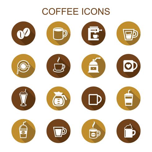 koffie lange schaduw pictogrammen vector