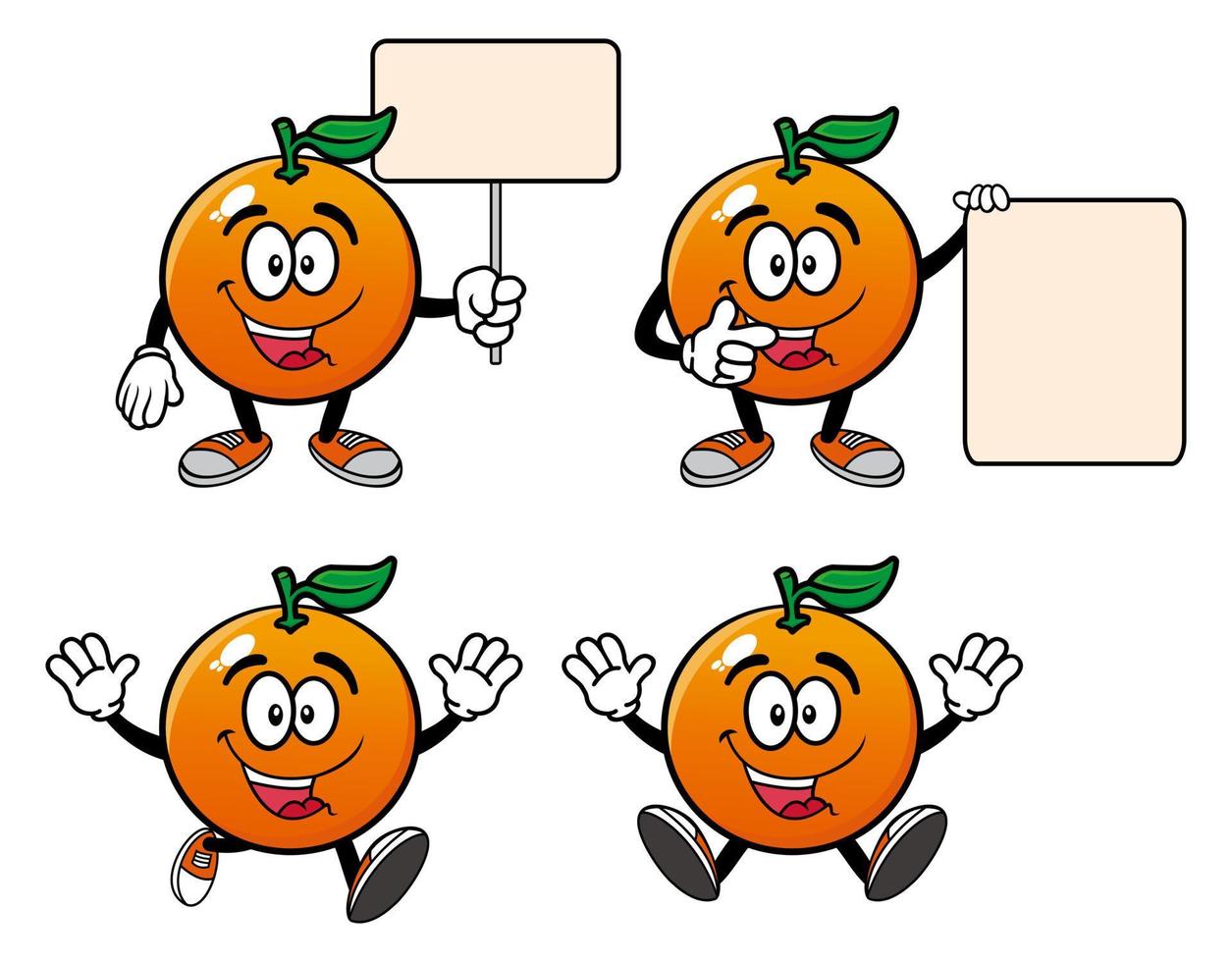 set collectie lachende oranje stripfiguur mascotte. vectorillustratie geïsoleerd op een witte achtergrond vector