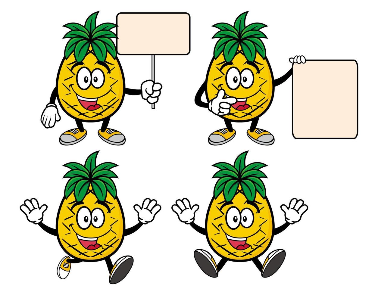 set collectie schattige lachende ananas stripfiguur. vectorillustratie geïsoleerd op een witte achtergrond vector