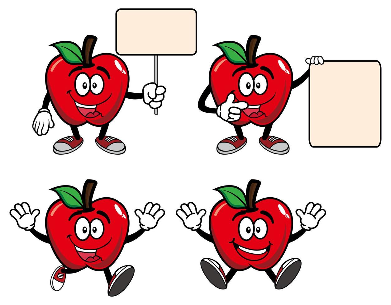 set collectie lachende appel stripfiguur mascotte. vectorillustratie geïsoleerd op een witte achtergrond vector