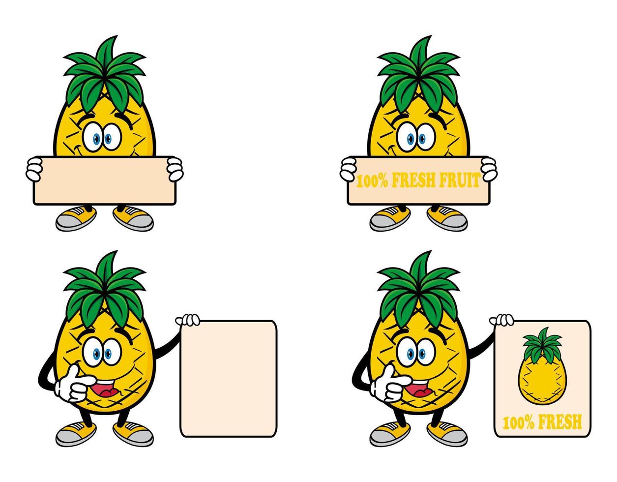 set collectie schattige lachende ananas stripfiguur. vectorillustratie geïsoleerd op een witte achtergrond vector