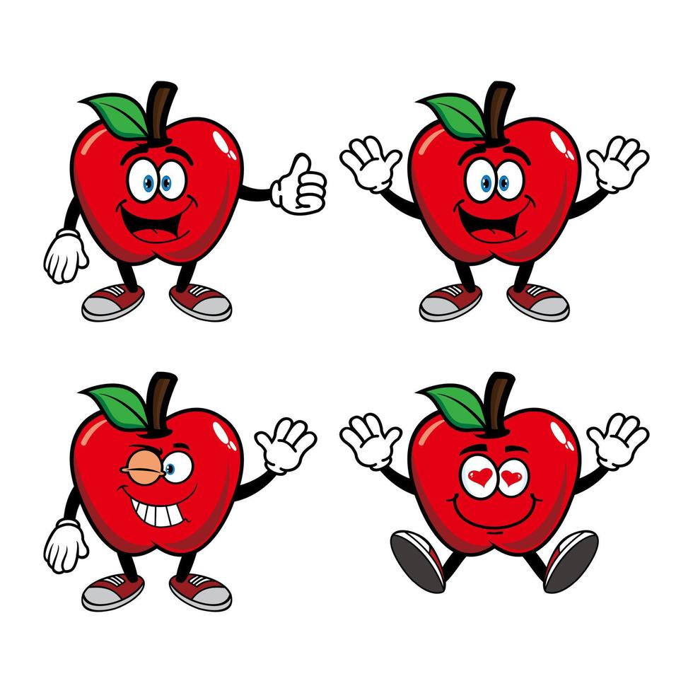 set collectie lachende appel stripfiguur mascotte. vectorillustratie geïsoleerd op een witte achtergrond vector