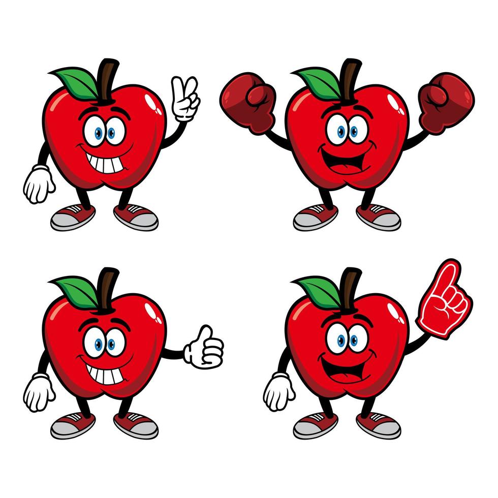 set collectie lachende appel stripfiguur mascotte. vectorillustratie geïsoleerd op een witte achtergrond vector