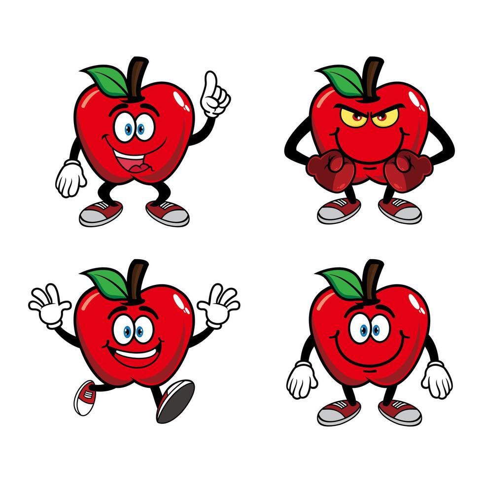 set collectie lachende appel stripfiguur mascotte. vectorillustratie geïsoleerd op een witte achtergrond vector