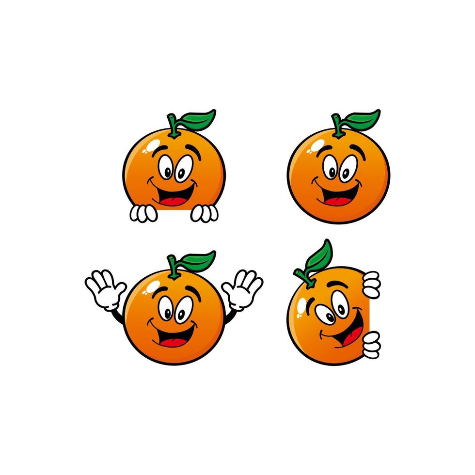 set collectie lachende oranje stripfiguur mascotte. vectorillustratie geïsoleerd op een witte achtergrond vector