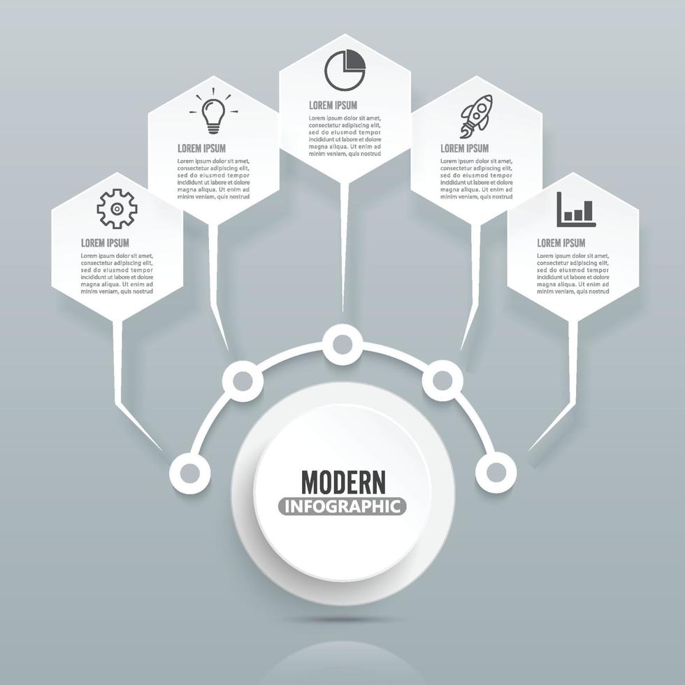 moderne infographic sjabloon met 3D-papieren label, geïntegreerde cirkels. bedrijfsconcept met 5 opties. voor inhoud, diagram, stroomdiagram, stappen, onderdelen, tijdlijninfographics, werkstroomlay-out, diagram vector