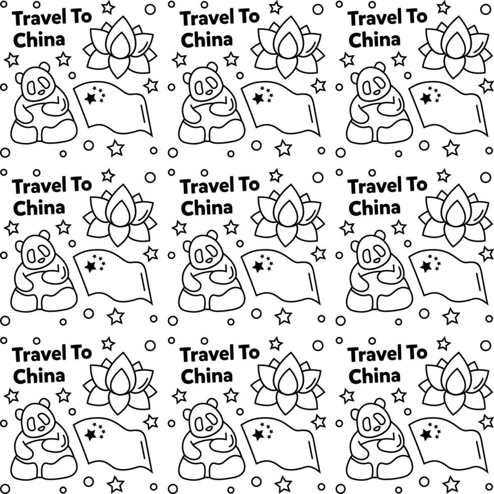 reizen naar china doodle naadloze patroon vector ontwerp. lantaarn, panda en noedel zijn identiek icoon met porselein.