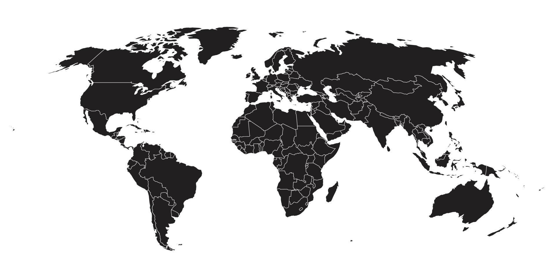 wereldkaart op witte achtergrond. wereldkaartsjabloon met continenten, Noord- en Zuid-Amerika, Europa en Azië, Afrika en Australië vector