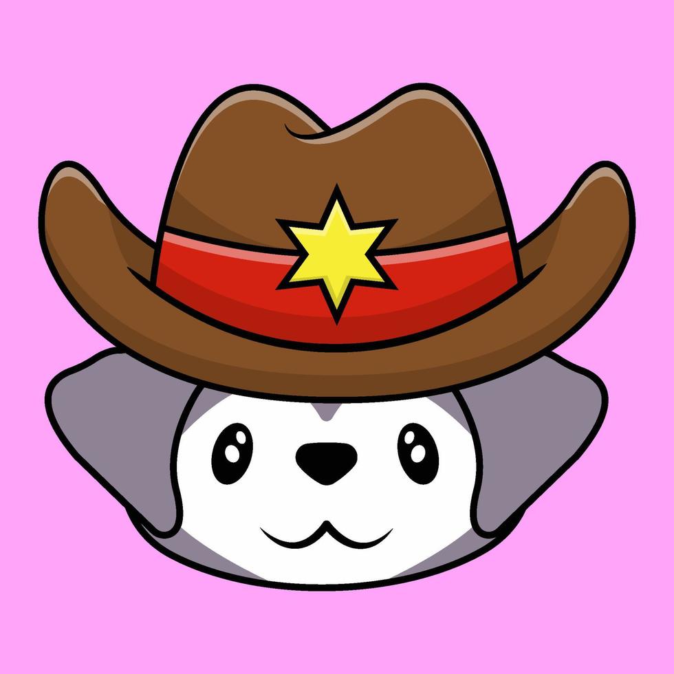 schattige kawaii grijze hond met cowboyhoed cartoon vectorillustratie vector