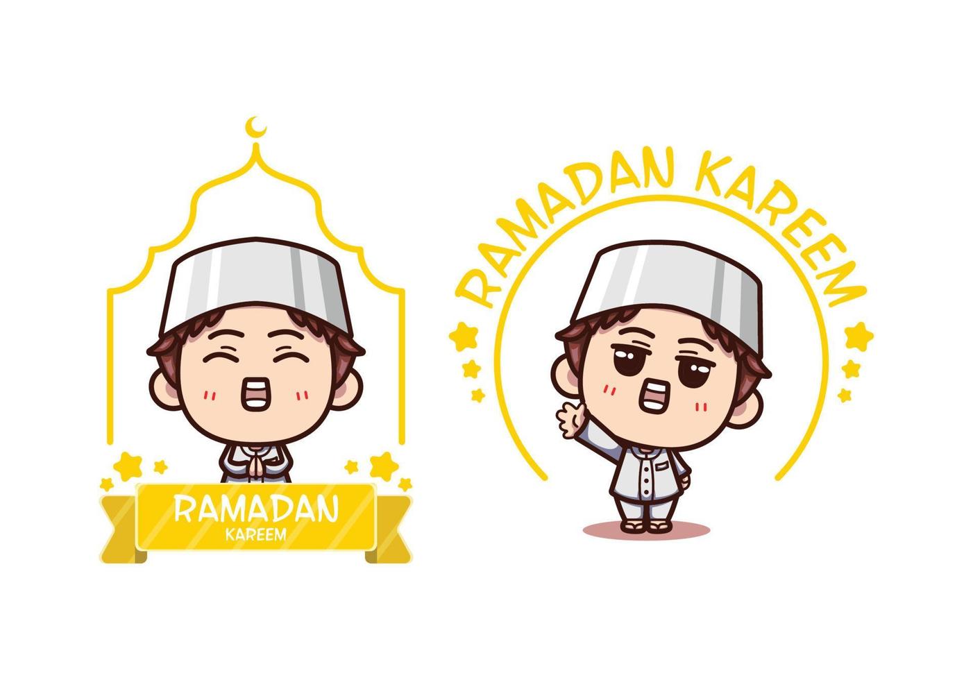 verzameling jongensillustraties om ramadan . te verwelkomen vector