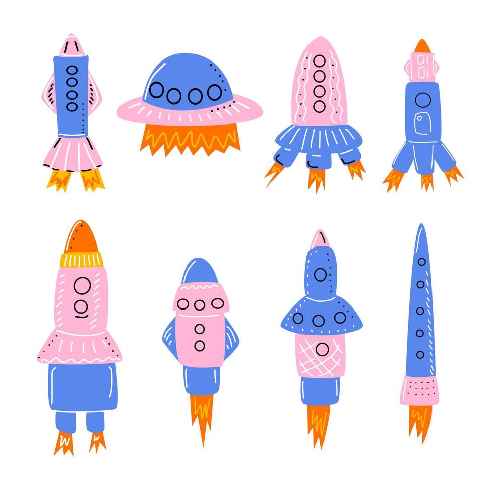 een set van verschillende soorten raketten voor kinderontwerp. vector