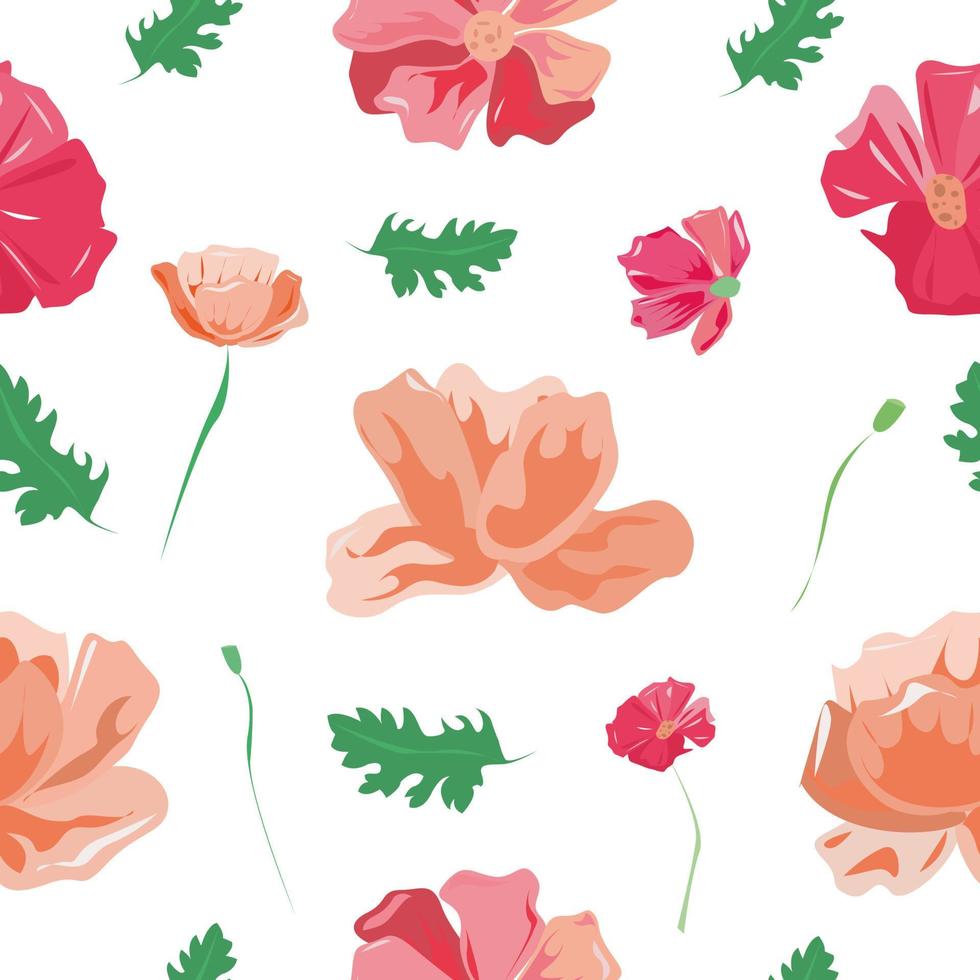 naadloos patroon met roze en rode papavers. vector