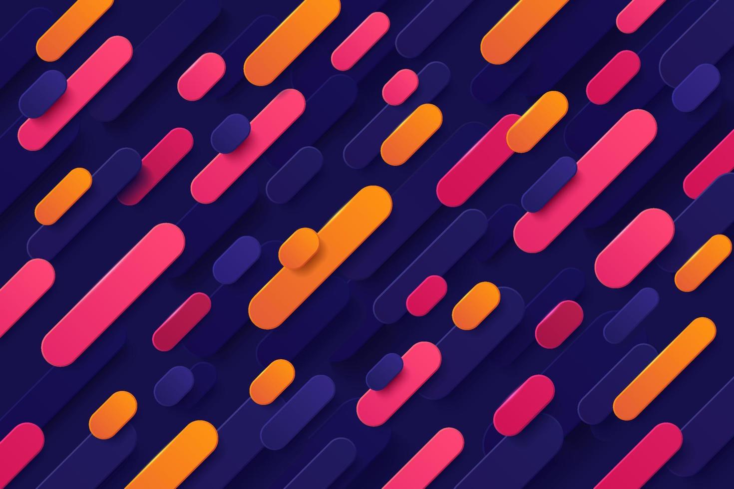 dynamische roze en oranje gradiëntkleur ronde diagonale strepen overlappen op donkerblauwe achtergrond. abstract trendy kleurontwerp. moderne banner websjabloon. futuristische technologiestijl. vectoreps10 vector