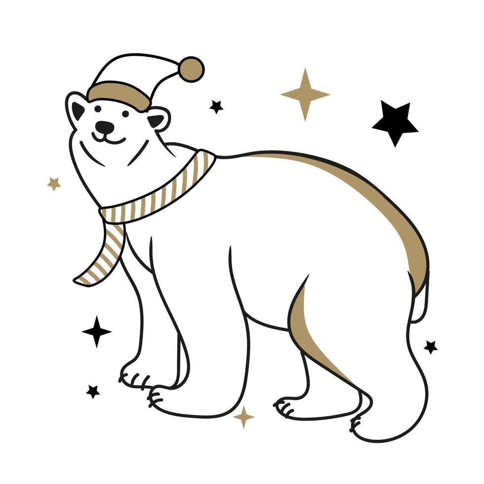 het kerstpersonage is een ijsbeer in zwart en goud. vector