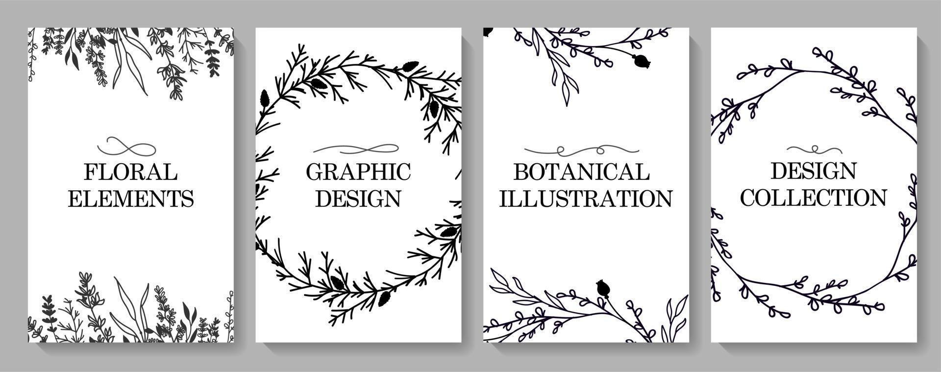 minimalistisch ontwerp van de sjabloon voor de huwelijksuitnodiging, bloemen bloemenprint in de stijl van een zwarte lijn. ansichtkaarten, sjablonen, feestelijke decoratie. vectorillustratie. vector