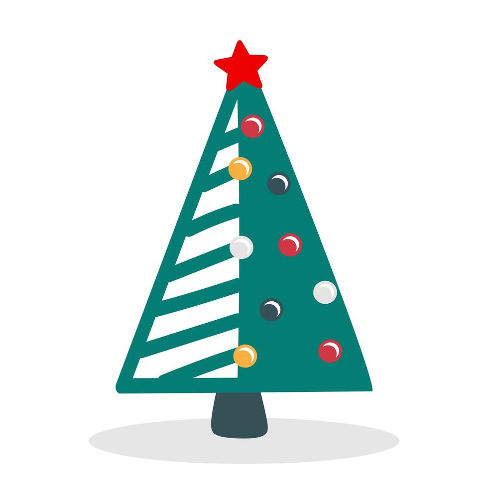 kerstboom met speelgoed en slingers. vectorillustratie in een vlakke stijl. het concept van kerstmis vector