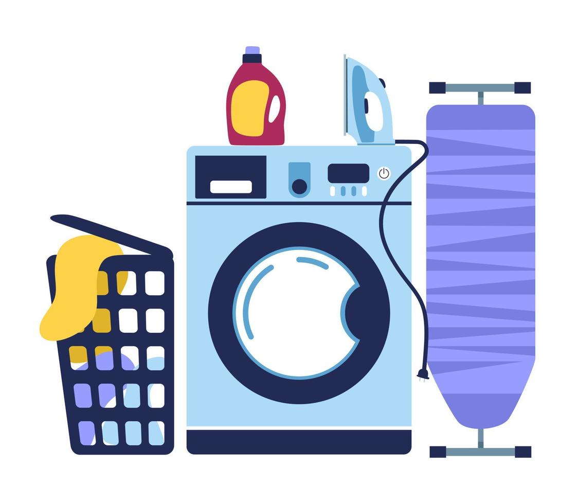 wasruimte. wassen in de wasmachine. strijken van linnen. vectorillustratie. vector