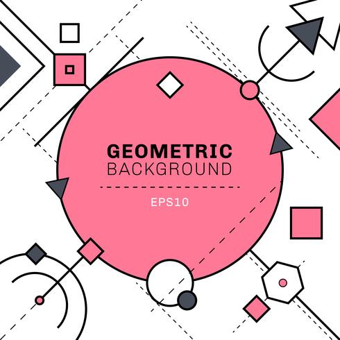 Abstracte roze en grijze geometrische en streepjeslijnsamenstelling op witte achtergrond met ruimte voor tekst. Cirkels, vierkanten, driehoeken, zeshoek, elementen. vector