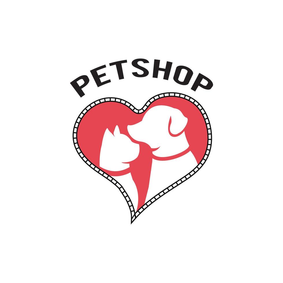 hond en kat logo roze liefdessymbool, huisdier logo, ontwerp illustratie vector