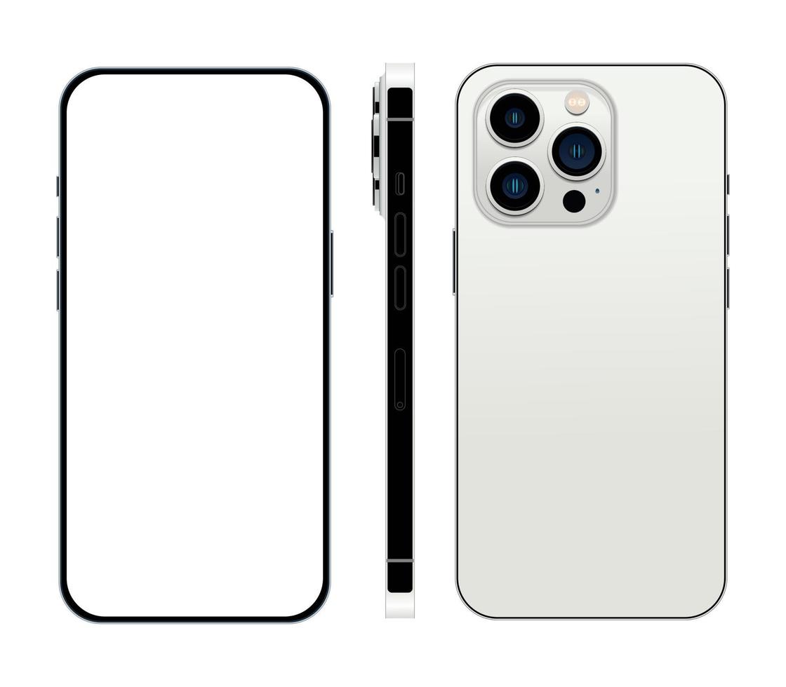 realistische set smartphone zilveren kleur lay-outs geïsoleerd op een witte achtergrond. vector illustratie