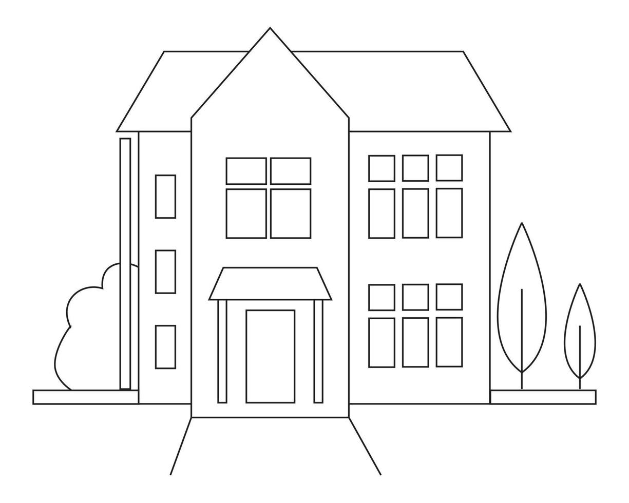 gemakkelijk eenvoudig huis kleurplaat. modern huislijnontwerp. lijn kunst vector