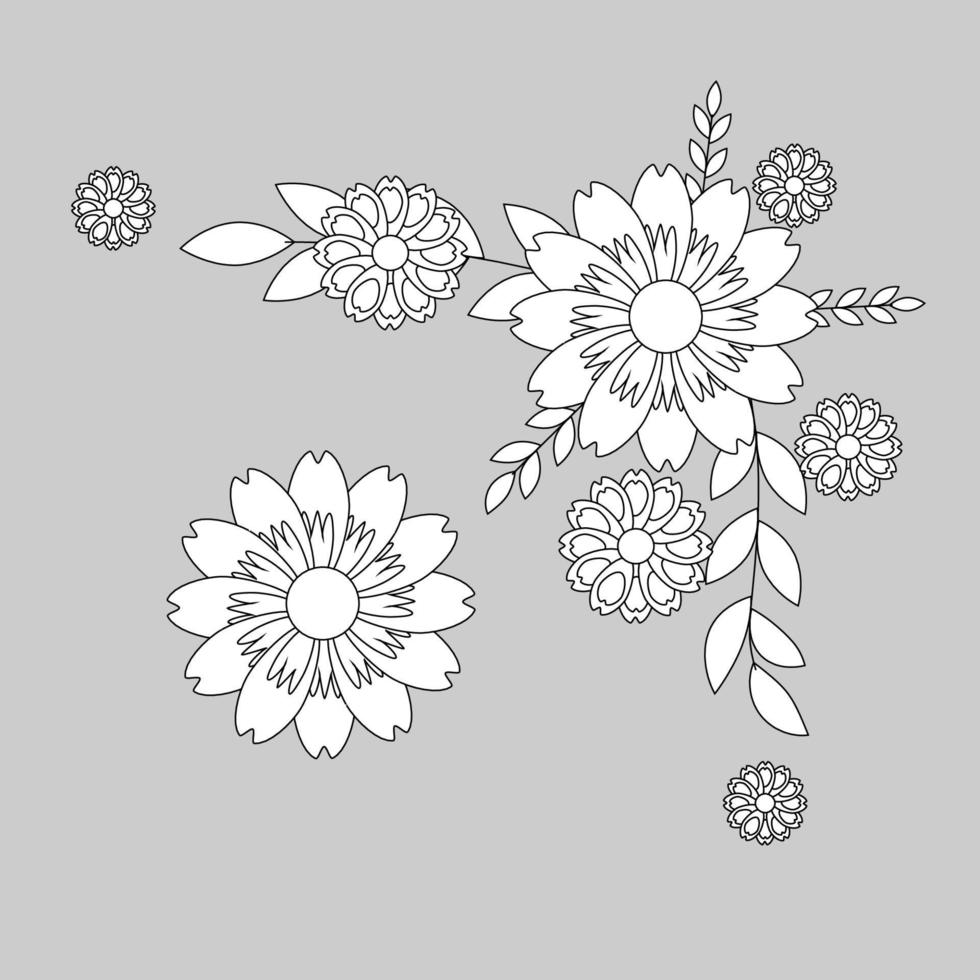 schets zwarte en witte bloemen vector