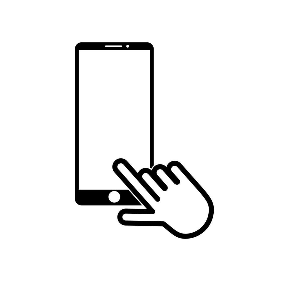 hand touchscreen smartphone icoon. klik op de smartphone. vector icoon
