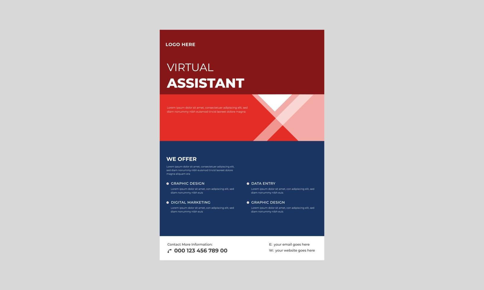 flyer-sjabloon voor virtuele assistent-service, kunstmatige intelligentie in wetenschap en zaken, flyer-sjabloon voor slimme machineconcept, vector