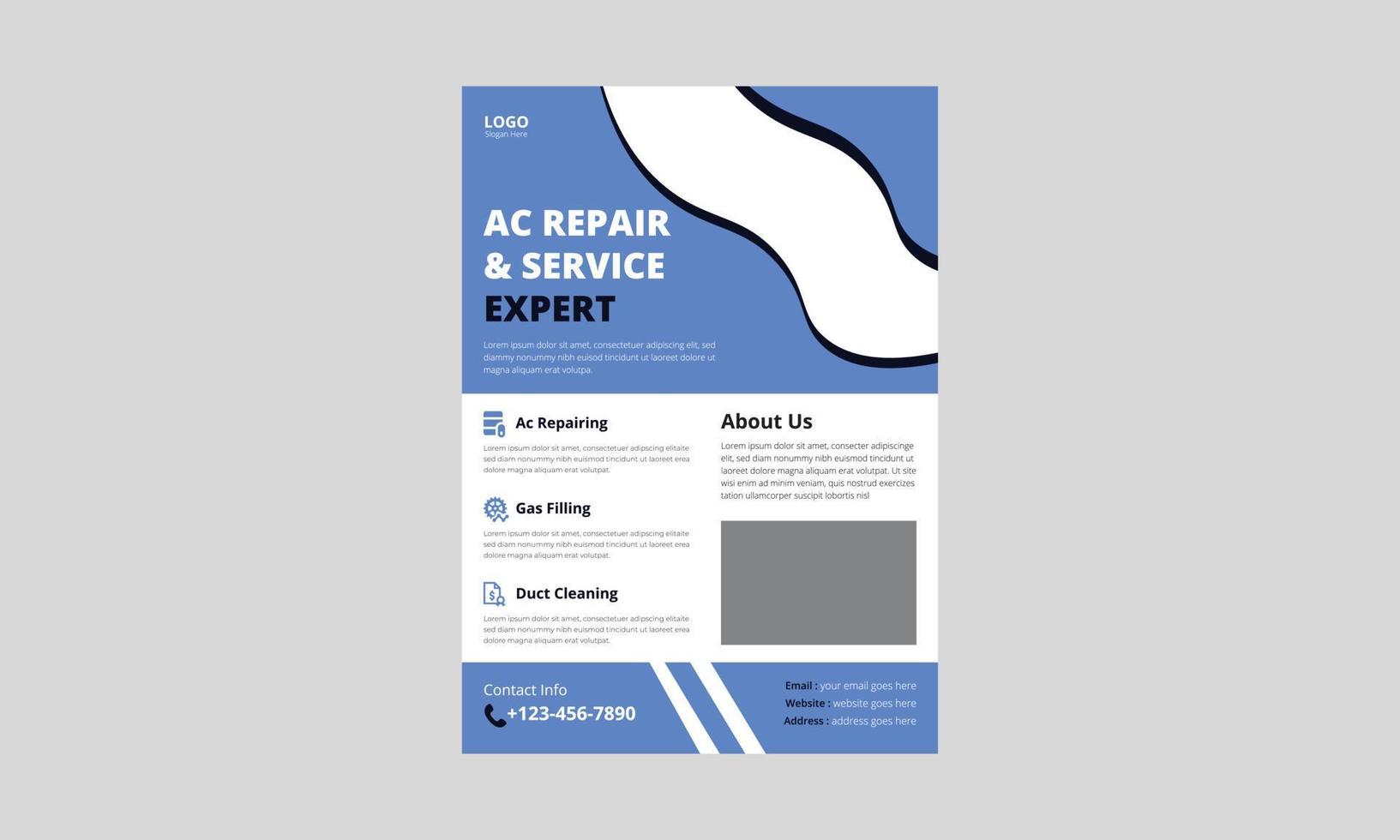 airconditioner reparatie service folder sjabloon. ac reparatieservice flyer poster folderontwerp. omslag, a4-formaat, flyer, brochureontwerp, poster, drukklaar vector