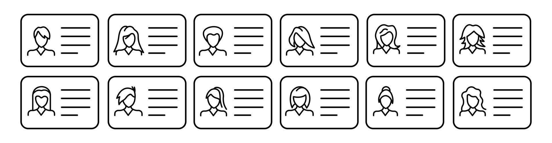 identiteitskaart pictogrammenset, rijbewijs identificatiekaart symbool, identiteit vectorillustratie op rijbewijs bedrijfsconcept. vector