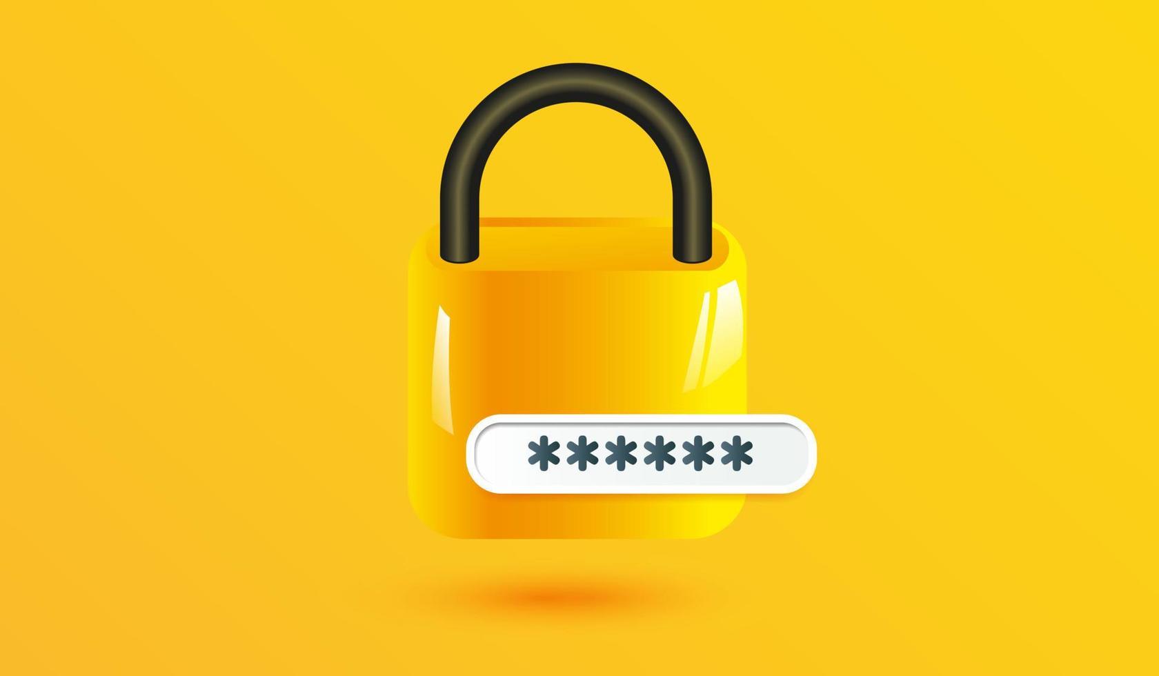 wachtwoord beveiligd pictogram op gele backround. veiligheidsteken of symboolontwerp voor mobiele toepassingen en websiteconcept 3d vectorillustratie vector
