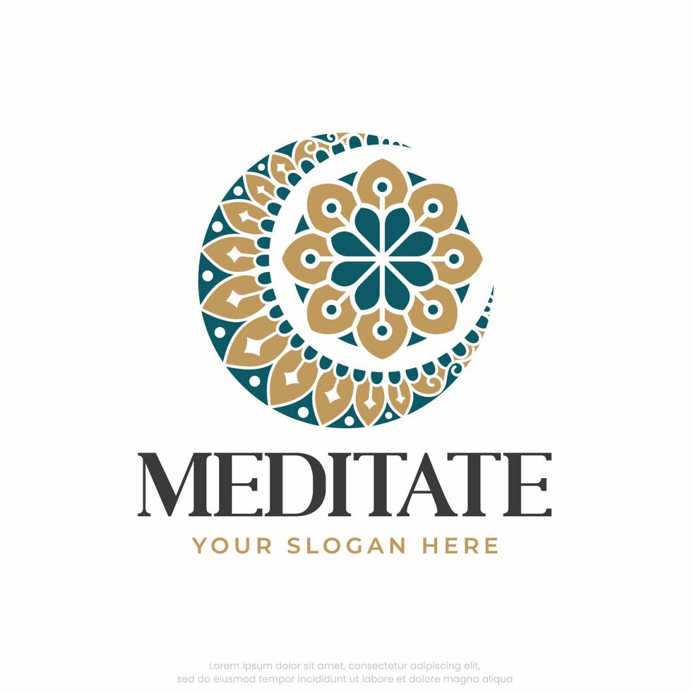 mandala bloem decoratief patroon met maan logo ontwerp vector