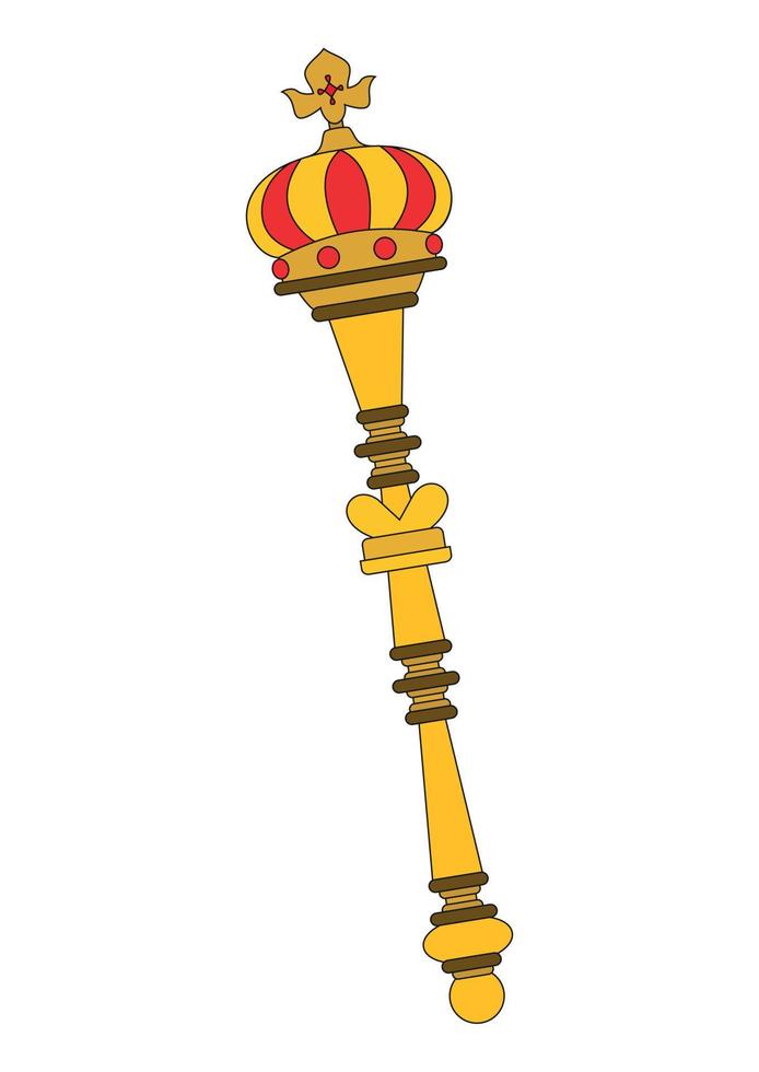 clipart scepter. vectorillustratie van gouden scepter geïsoleerd op een witte achtergrond vector