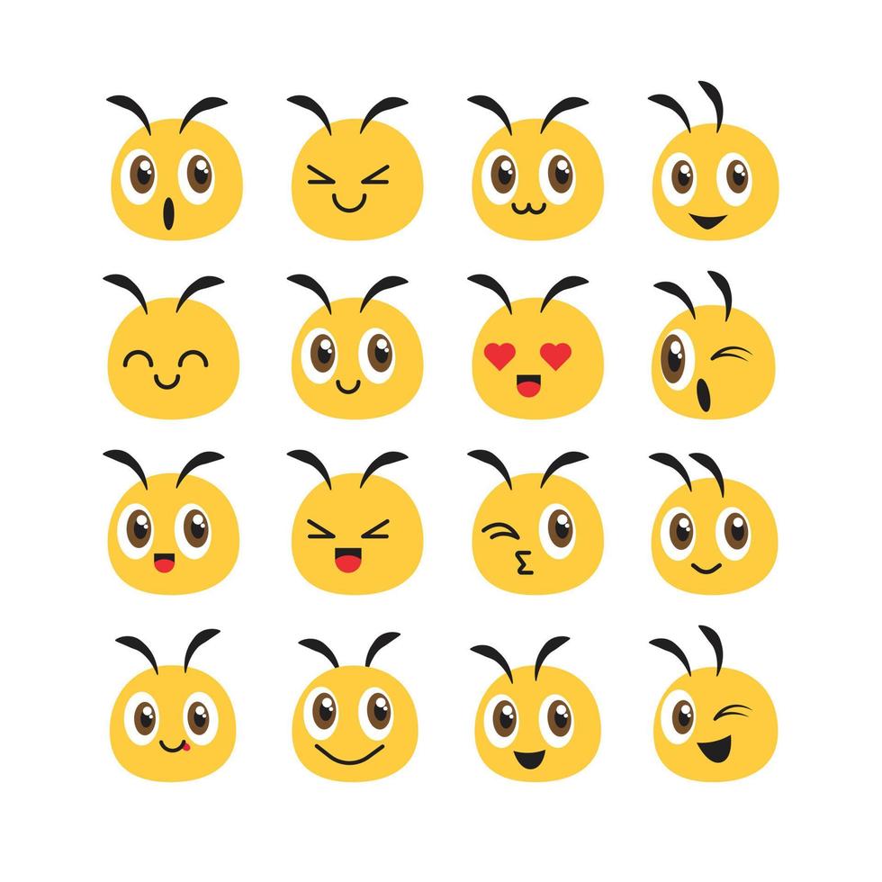 platte deisgn cartoon schattige bijenkop emoji set voor boerderij of gezonde natuurlijke voeding avatar. vector bijen profiel emoji set