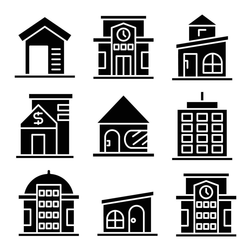 school, huis, gebouw iconen set vector