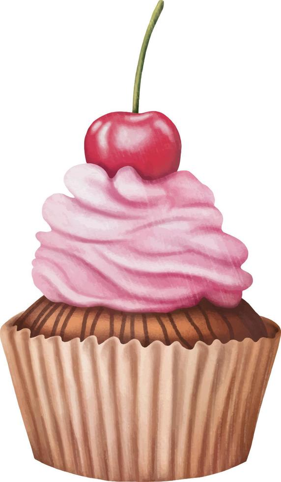 zoete roze cupcake. aquarel hand getekende illustratie geïsoleerd op een witte achtergrond. vector