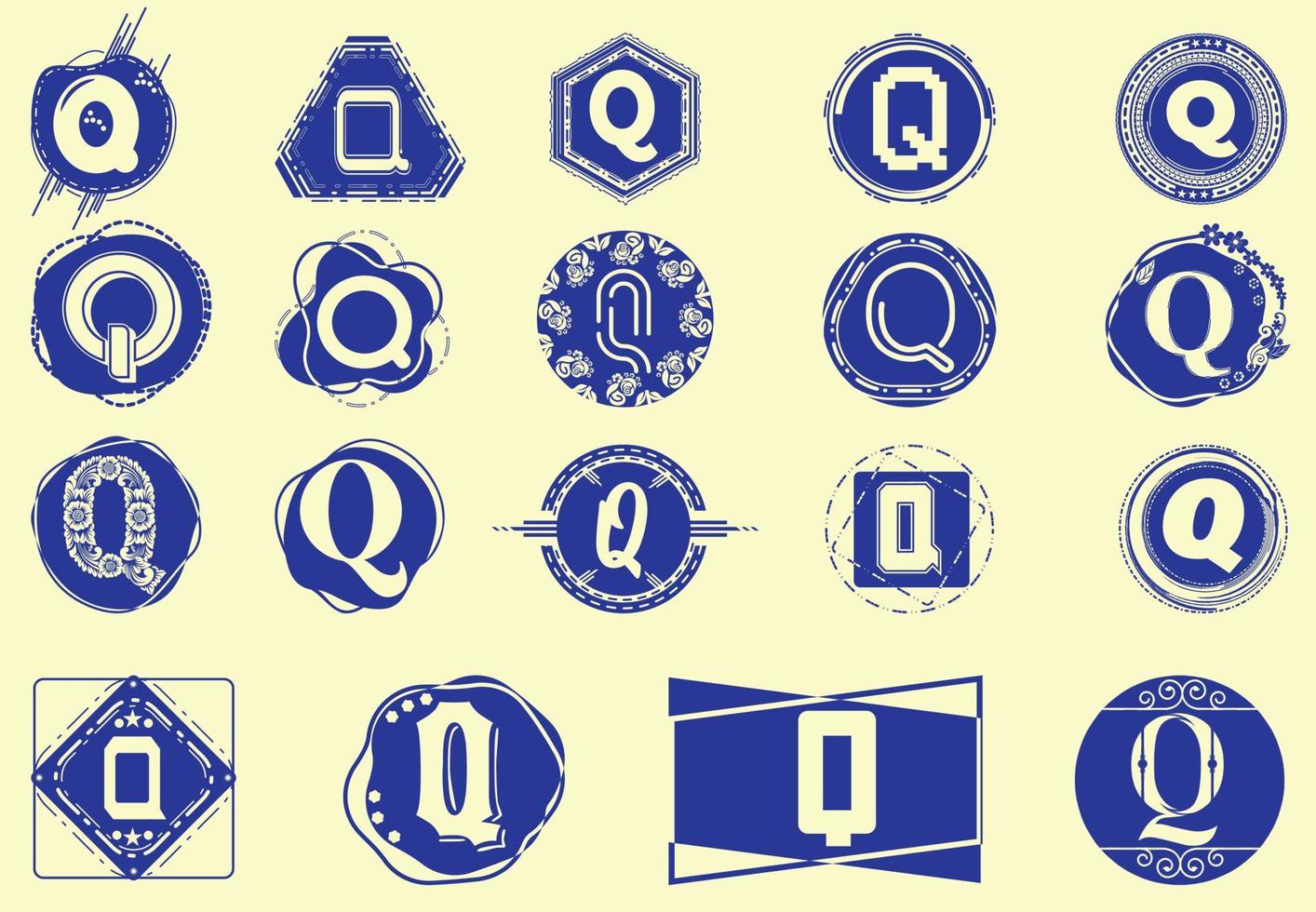 creatieve q-letterlogo en pictogramontwerpsjabloonbundel vector