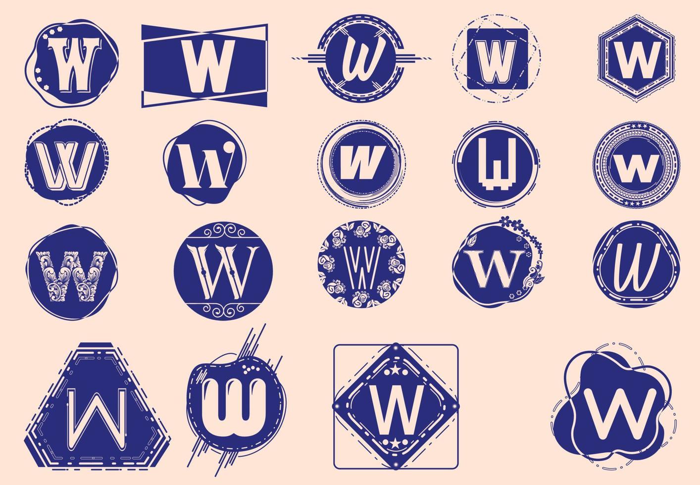 creatieve w letter logo en pictogram ontwerpsjabloon bundel vector