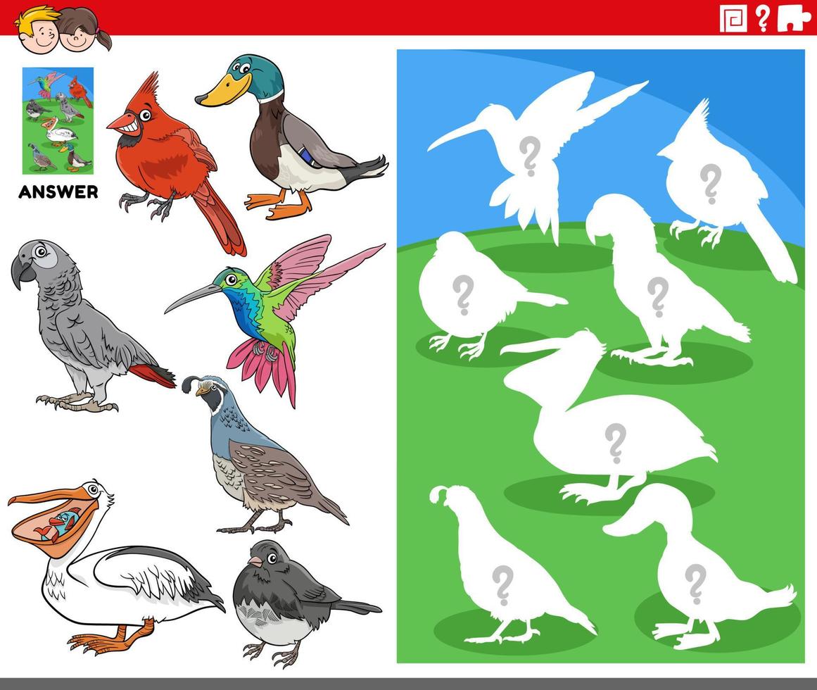 bijpassende vormen spel met cartoon vogels dierlijke karakters vector