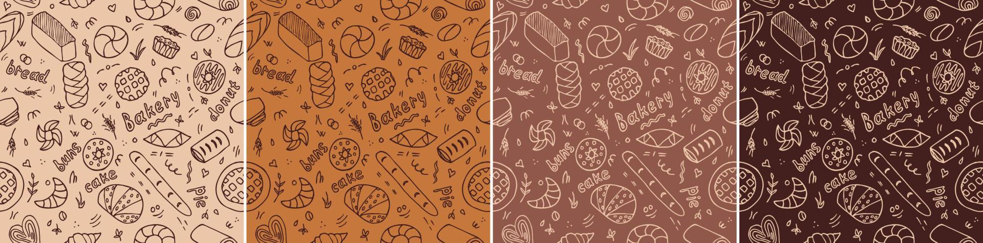 bakkerij doodle patroon set vector