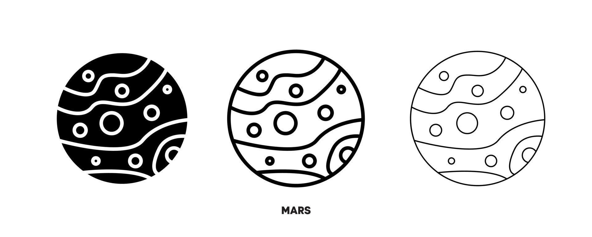 Mars planeet pictogram vector. eenvoudig planet mars-teken in moderne ontwerpstijl en logo-kunst voor website en mobiele app. bewerkbare tekening en silhouet in één. vector