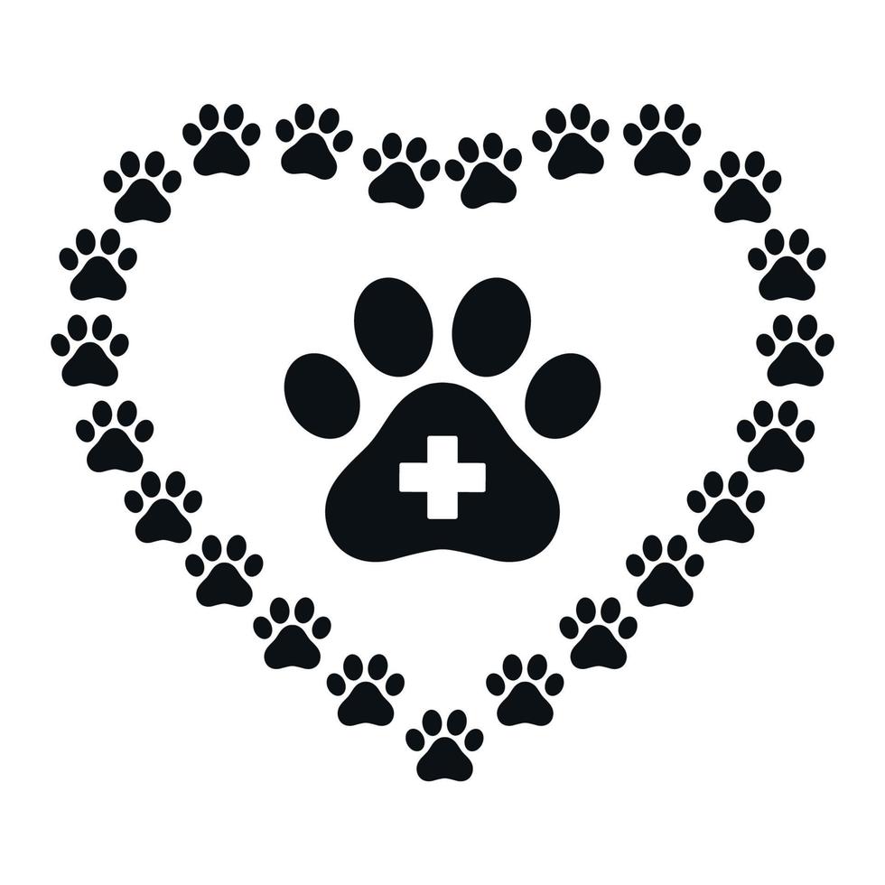 veterinaire logo hondenpoot in hart met medisch kruis vector