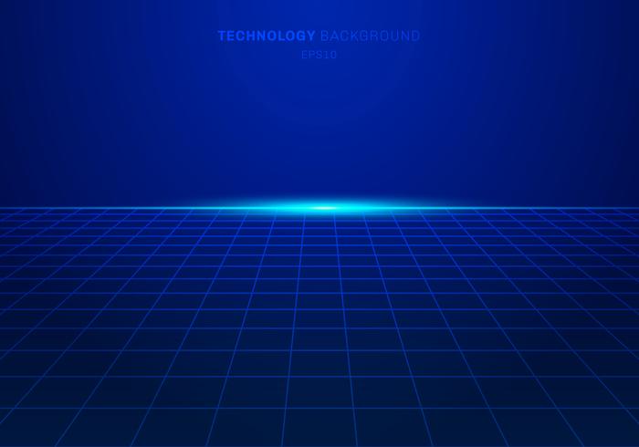Het abstracte blauwe digitale patroon van het technologie vierkante net op achtergrond met licht explodeert. vector