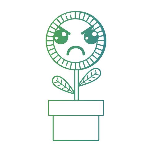 lijn kawaii schattig boos zonnebloem plant vector