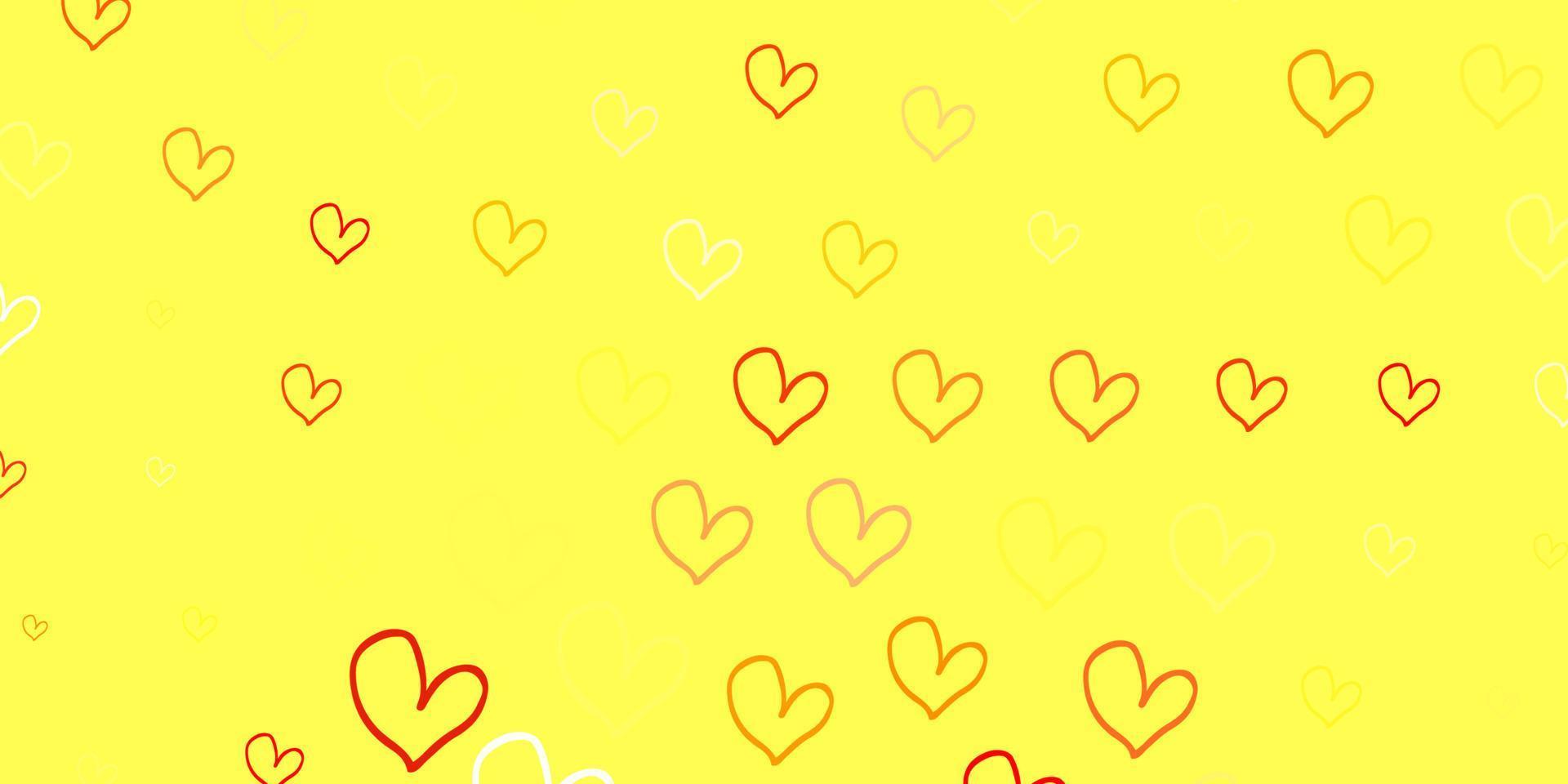 lichtroze, gele vectortextuur met mooie harten. vector