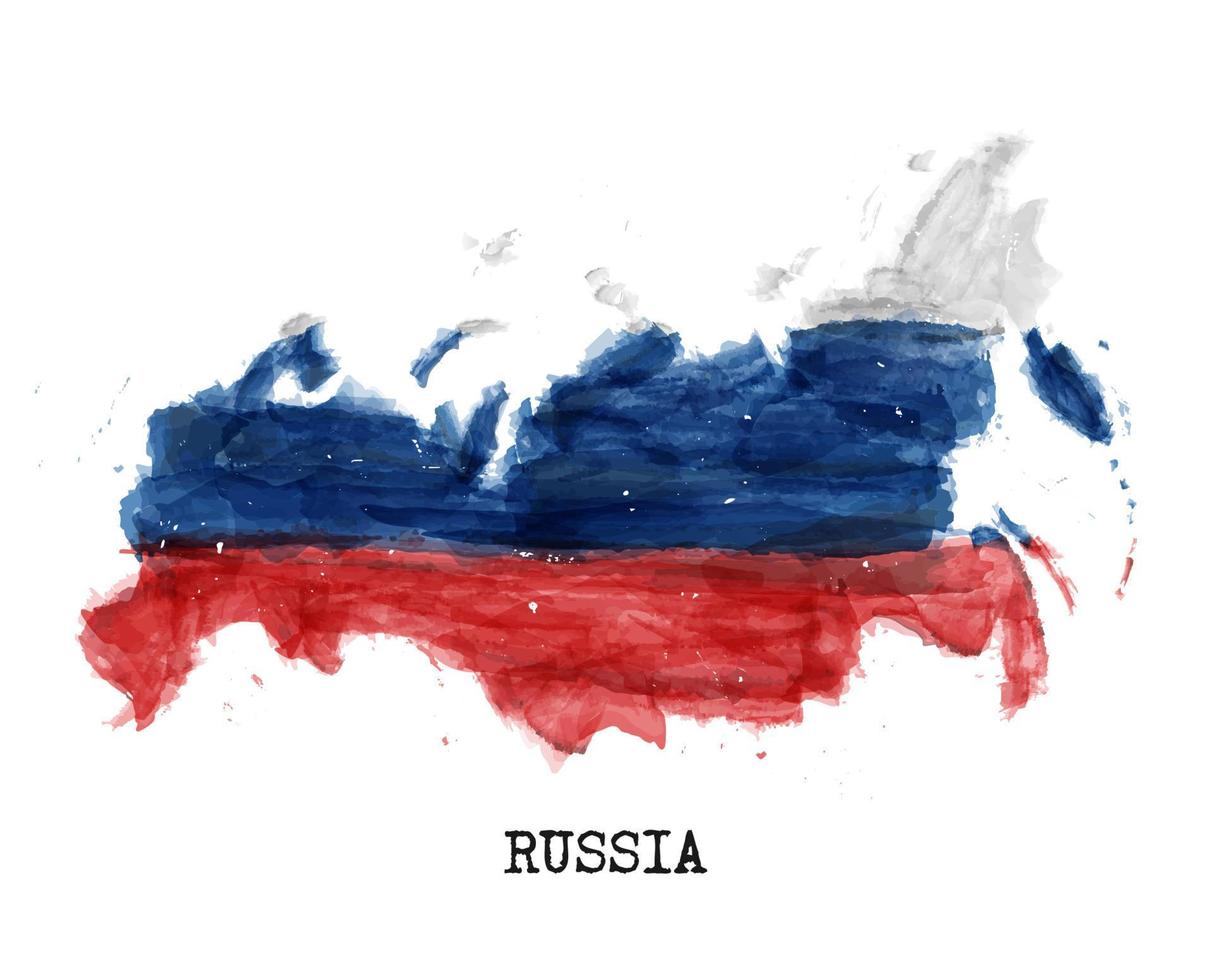 Rusland kaart en vlag aquarel schilderij ontwerp. realistische tekening land vorm. witte geïsoleerde achtergrond. vector. vector