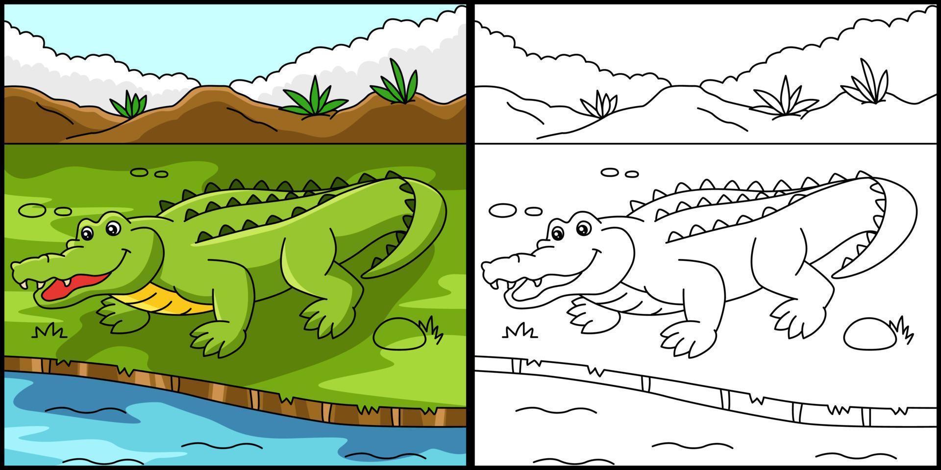 krokodil kleurplaat gekleurde afbeelding vector