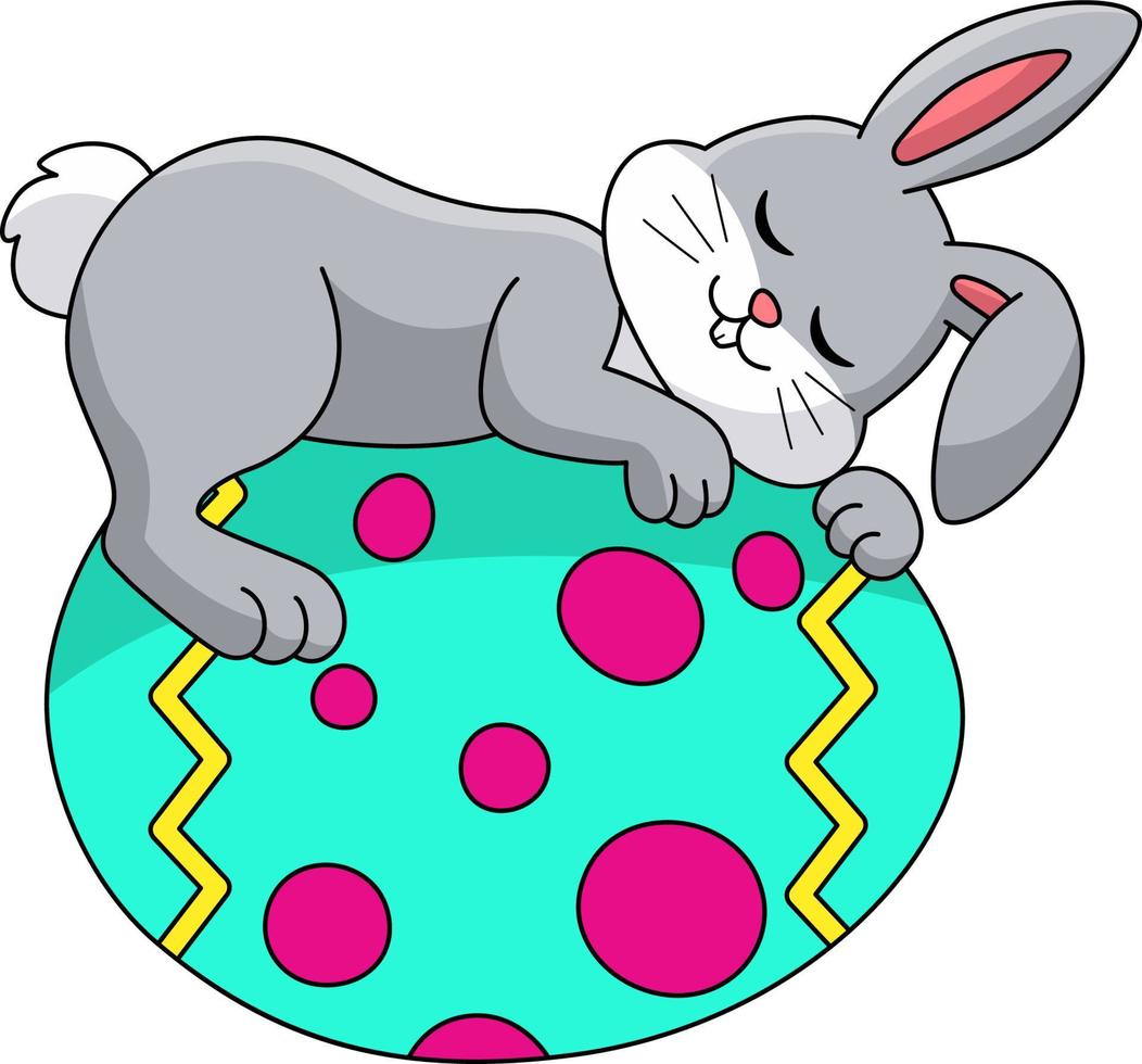 konijn slapen op paasei cartoon afbeelding vector
