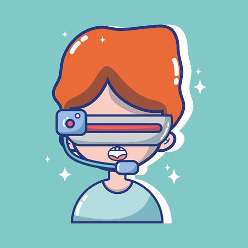 jongen met 3d bril-technologie aan de virtuele realiteit vector