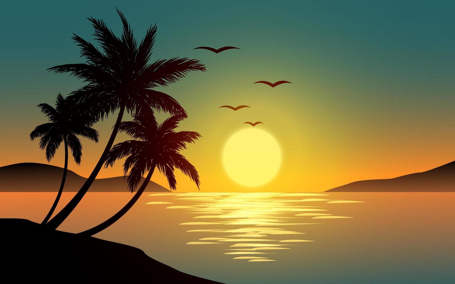 tropisch strand zonsondergang horizon landschap vector